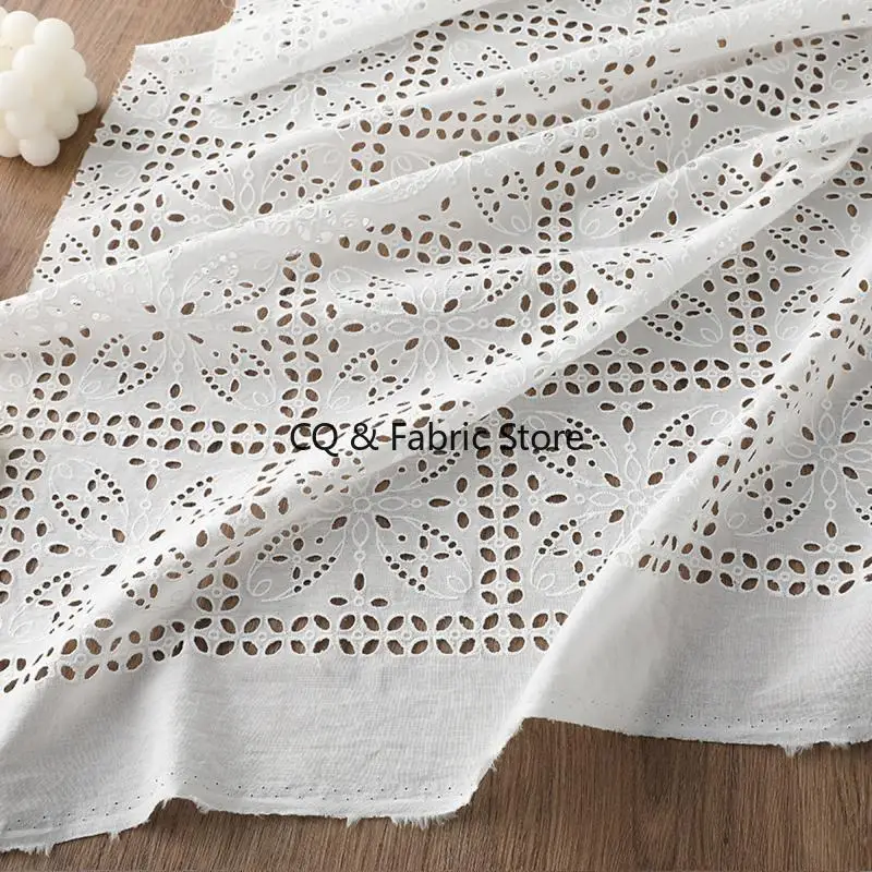 Tessuto ricamato in pizzo con occhielli cavi Tessuto in pizzo di cotone bianco sporco per abiti, abbigliamento tagliato Accessori per cucire fai-da-te