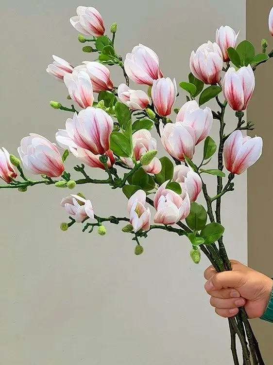 

Искусственные цветы магнолии премиум-класса в китайском стиле, цветочные украшения для гостиной, пластиковые сухоцветы
