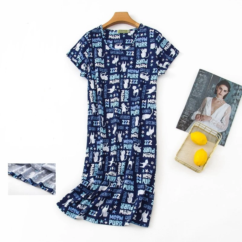 Summer Nightgowns O-neck Cotton Cartoon Women\'s Sleepwear Nightwear Plus Size Sleep&Lounge Nightdress Short-Sleeve Home Dress