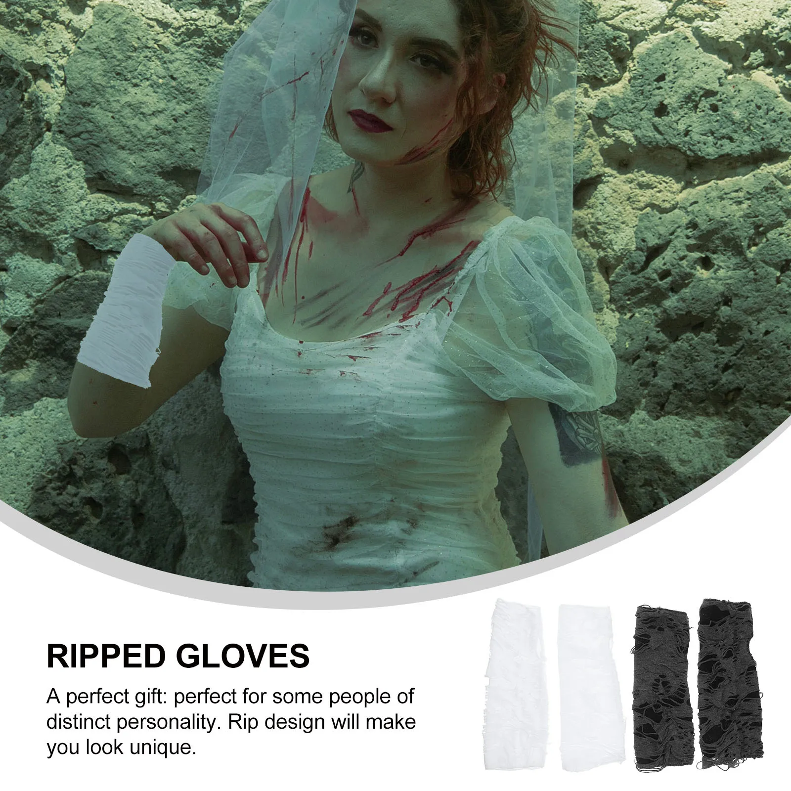 ถุงมือขาด 2 คู่ สไตล์โกธิค พังก์ สำหรับฮาโลวีน งานปาร์ตี้  ถุงมือแฟชั่นสำหรับผู้หญิง  ถุงมือตกแต่งสุดพิเศษ