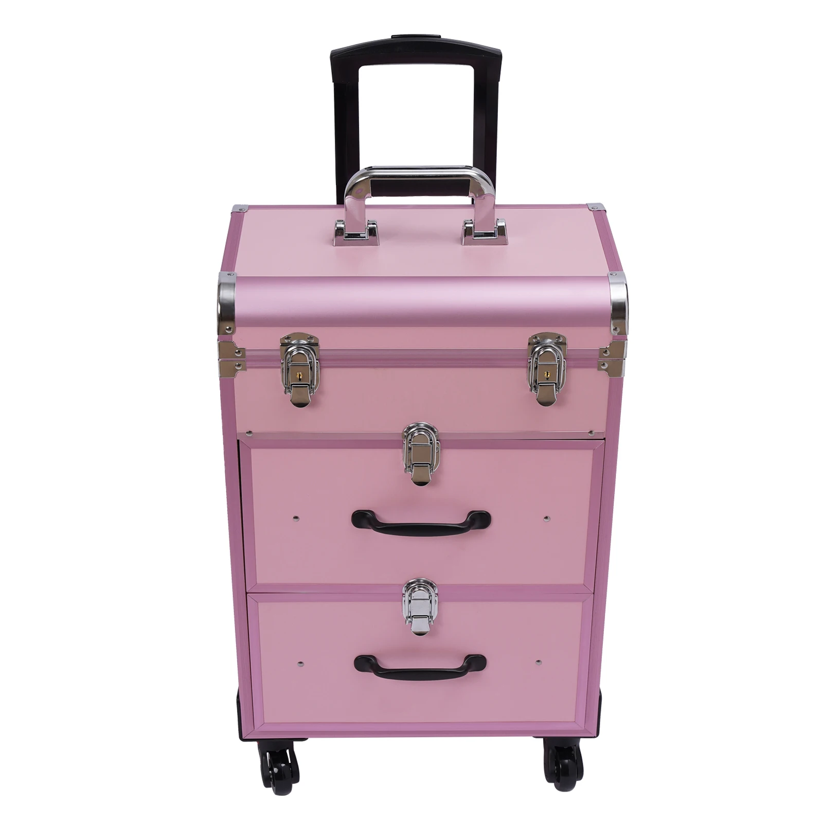 

3-Tier Rolling Makeup Case Professional Large Cosmetic Trolley W/ Locks& 360° Rotating Wheels For Nail Art Hair Styling Storage