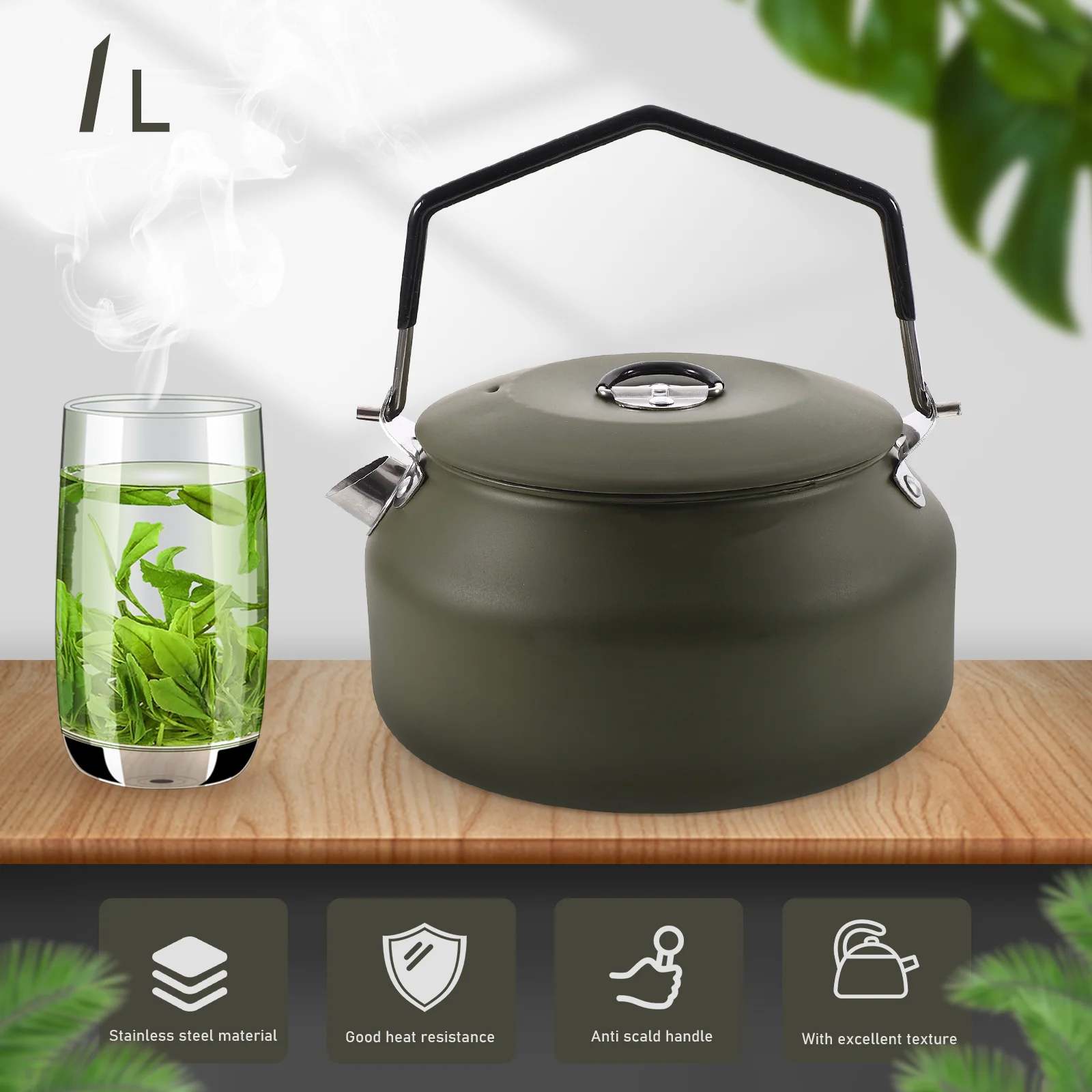 

Stainless Steel Camping Kettle 1.0L Silver Water Boiler Portable for Hiking Fishing SelfDriving Mountain Cycling Tea Pots