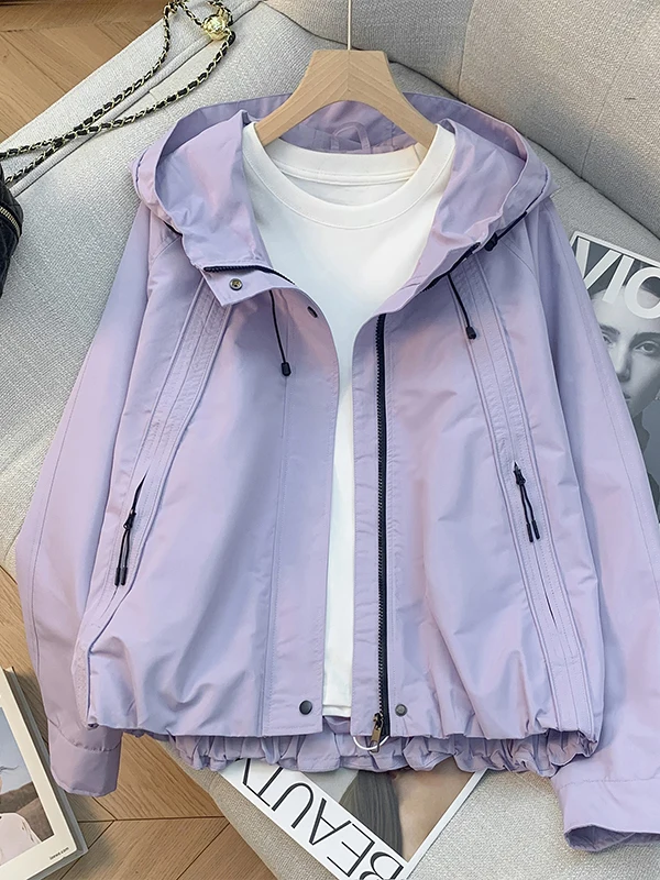 

Повседневная тонкая ветровка с капюшоном для весны и осени, большие размеры, универсальная верхняя одежда с защитой от ветра, без этикетки