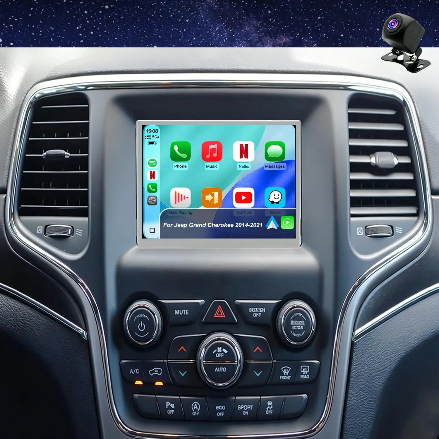 Android 15 8inch Touch Car Multimedia Stereo Radio Player GPS Navigation 5G WiFi Auto Radio For Grand Cherokee R-am W-rangler Dodge Challenger 2015-2021 Support Wireless Carplay GPS Wifi FM RDS SWC Mirror Link Split Screen AHD Backup Camera Mic