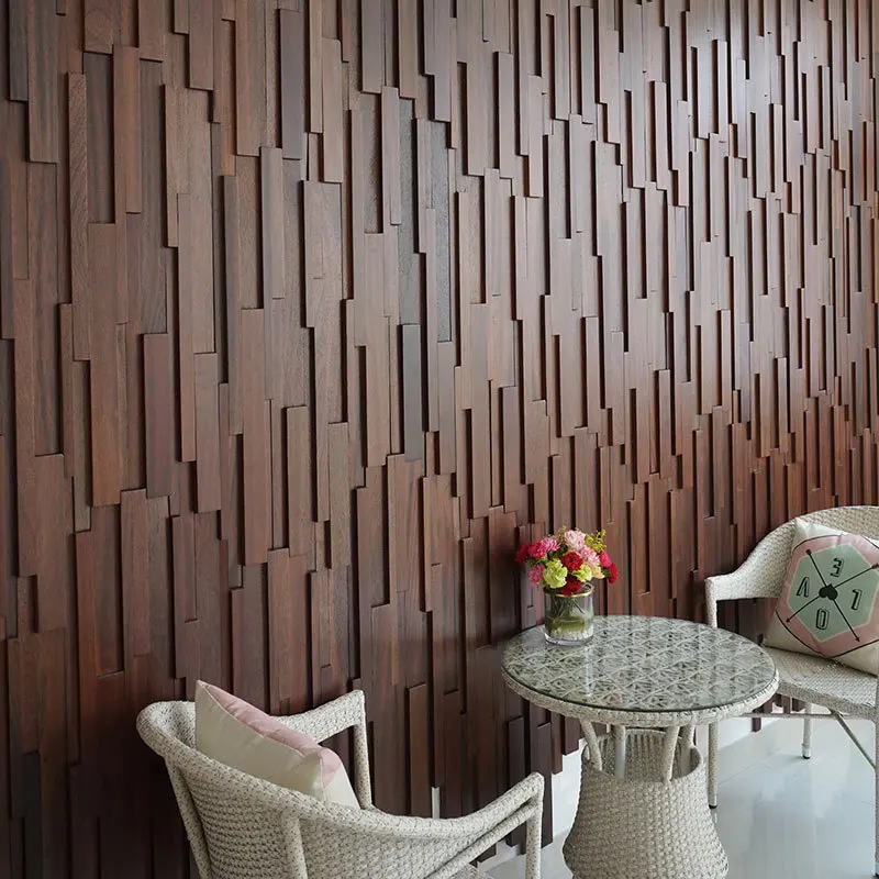 

Black walnut vertical wooden line solid wood mosaic TV background wall