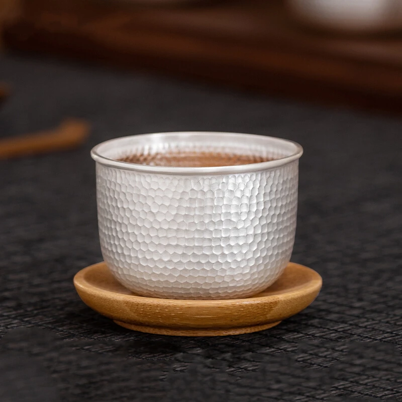 Handmade Sterling Silver 999 Kungfu Teacup Single Master Coffee Scented Tea Glass for Tearoom Drink Wine Glass Tools Gift