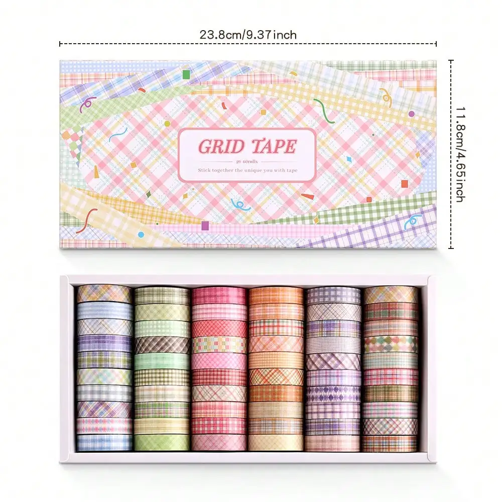 60롤 컬러풀 와시 테이프 세트(선물 상자) - 0.4인치×2m 꽃무늬, 스크랩북/DIY/불렛 저널/학교/사무실용