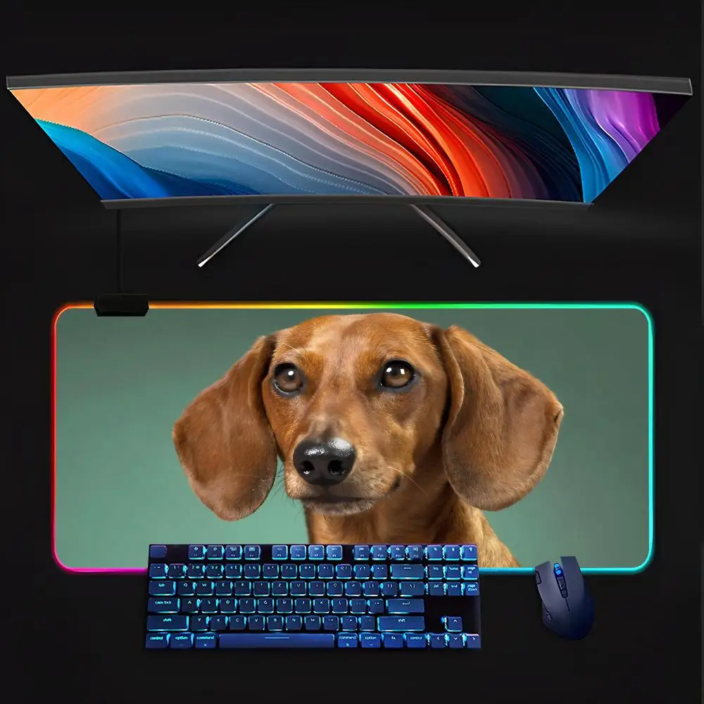 Dachshund Mouse Pad RGB Pc Gamer Keyboard LED Glowing  Rubber Gaming Computer Mause pads Cute Cartoon Gaming Computer csgo lol p