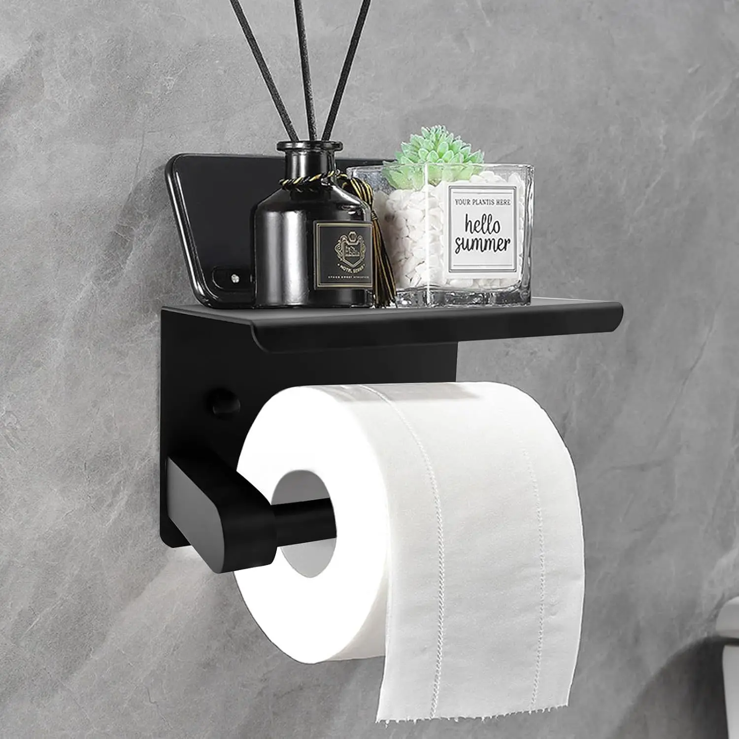 

New Black Wall-Mounted Toilet Paper Holder Stainless Steel Roll Holder with Shelf Drilling Installation