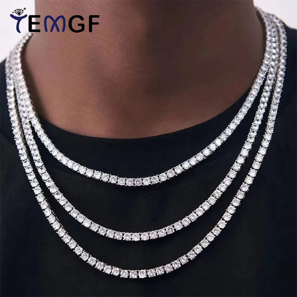 

TEMGF Full Moissanite Tennis Necklace 925 Sterling Silver Chain for Women Man Classic Hip Hop Sparkling Fine Jewelry With GRA