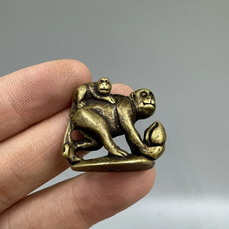 Antique Brass Pendant "Raising Generations to Be Generous" Small Ornament Zodiac Monkey Bronze