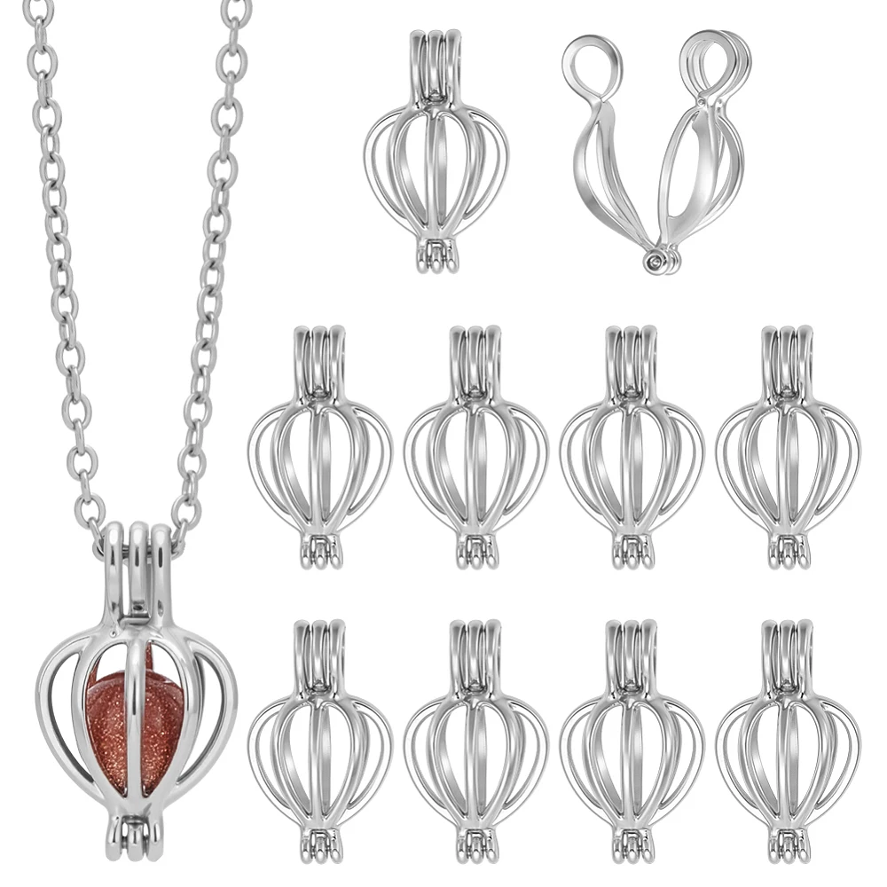 50pcs Pearl Cage Locket Pendants Stone Holder Hollow Cage Locket Charm Beads Essential Oil Diffuser Pendant for DIY Charms