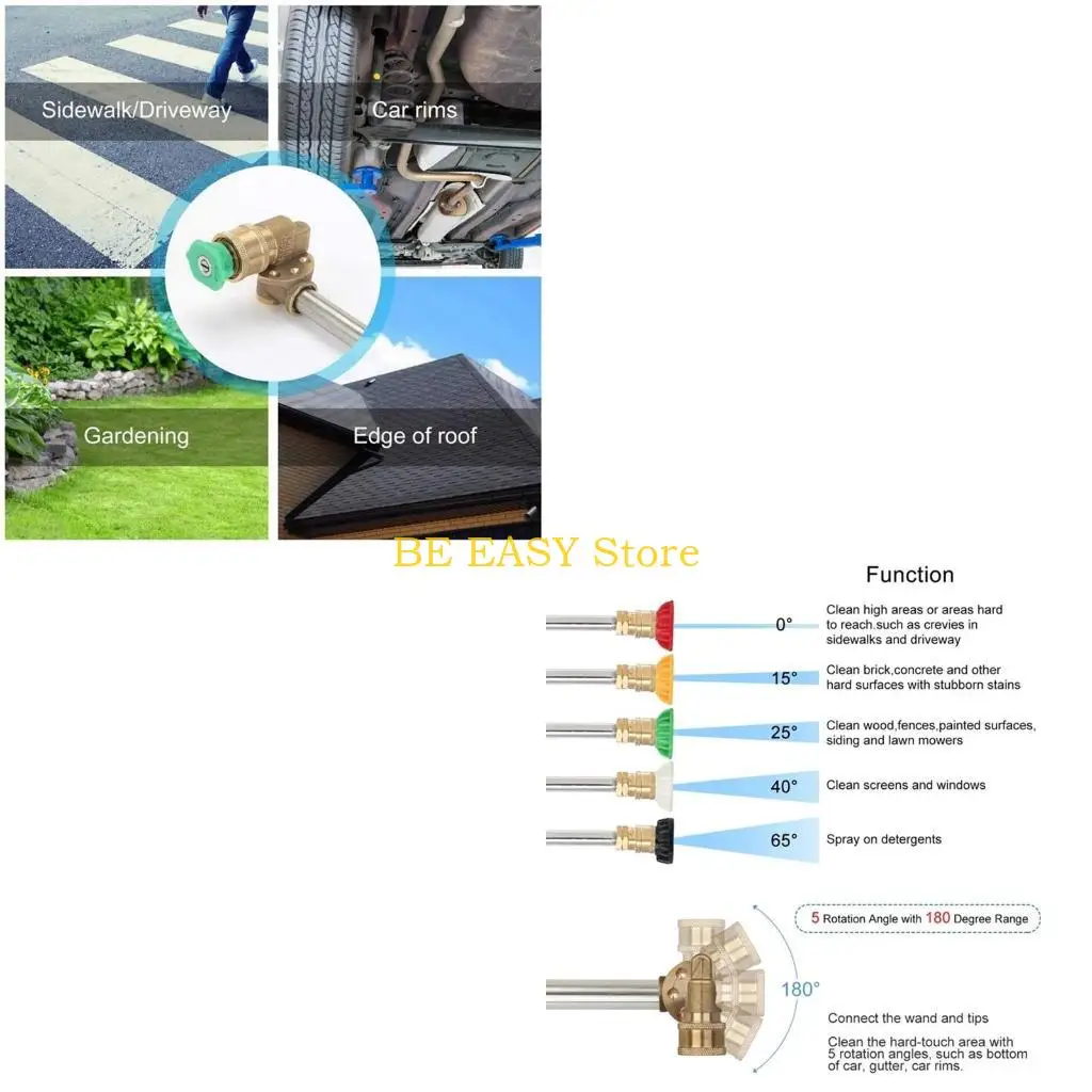 E28F Pressure Washer Extension Wand With 5 Nozzles Coupler Adapter And 5 Angled Quick Connection Nozzles Replacement
