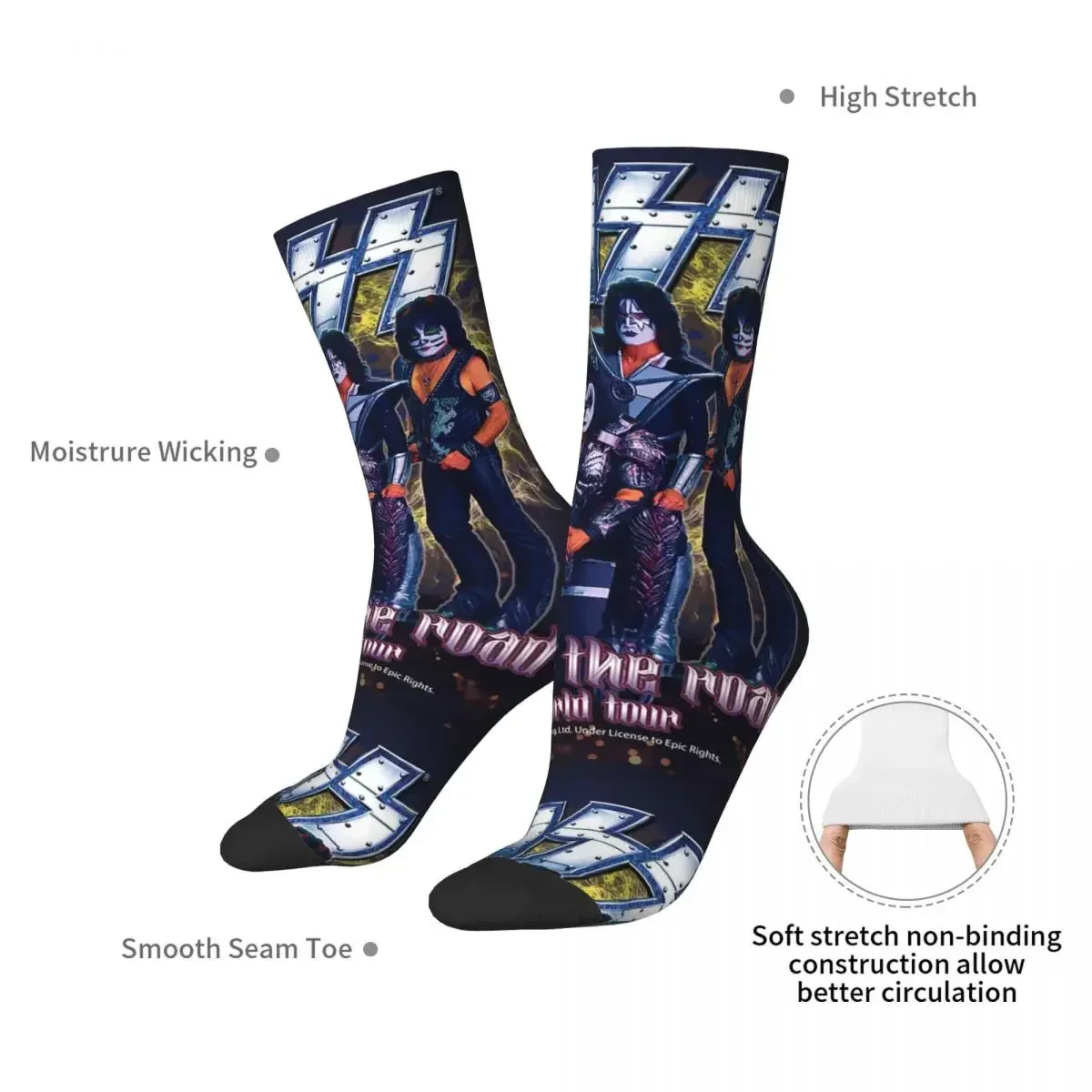 Kiss Rock Band Retor Socks Harajuku Sweat Absorbing Stockings All Season Long Socks Accessories for Unisex Christmas Gifts