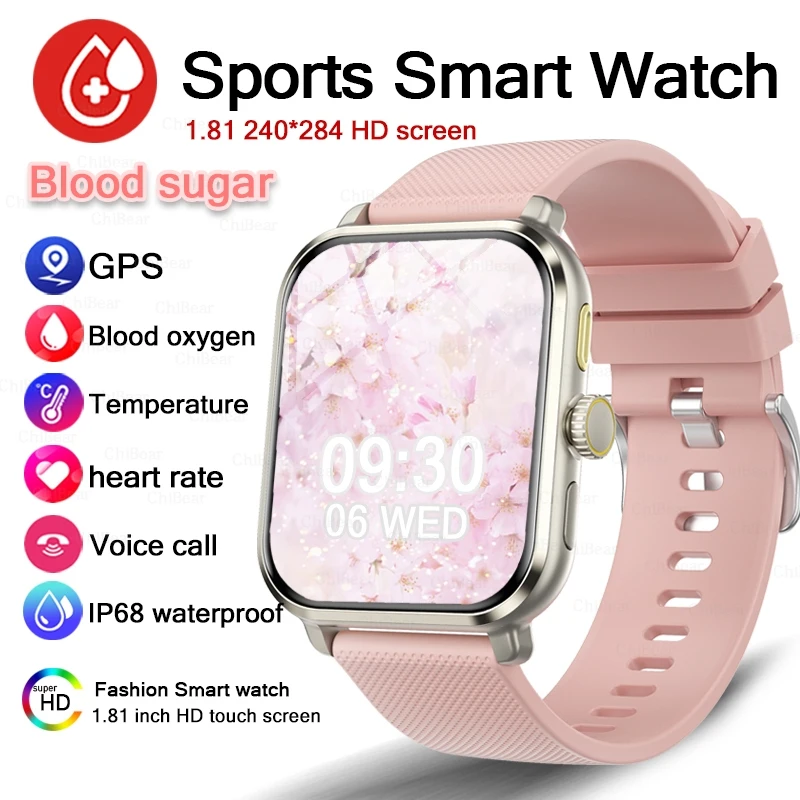2026 nuevo reloj inteligente AMOLED para mujer 1,83 pulgadas azúcar en sangre GPS reloj deportivo IP68 impermeable Bluetooth llamada Smartwatch