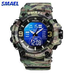 SMAEL Outdoor Military Men Watch Camouflage PU orologi da polso analogici al quarzo impermeabili Dual Time Casual Sport Style orologio digitale