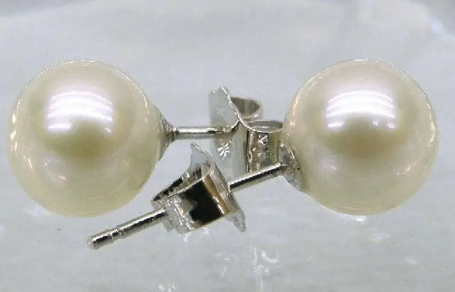 

natural 8-7MM AAA south sea white pearl earrings 14k/20 white GOLD