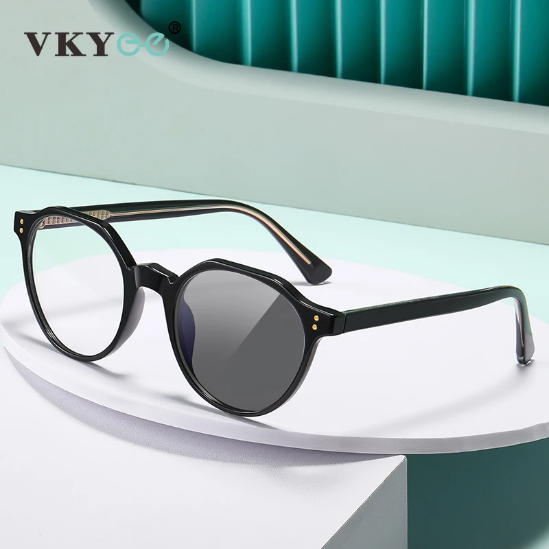 VKYEE Personalized Simple Classic Geometric Polygonal Design Blue Light Reading Glasses Photochromic Customizable Prescription