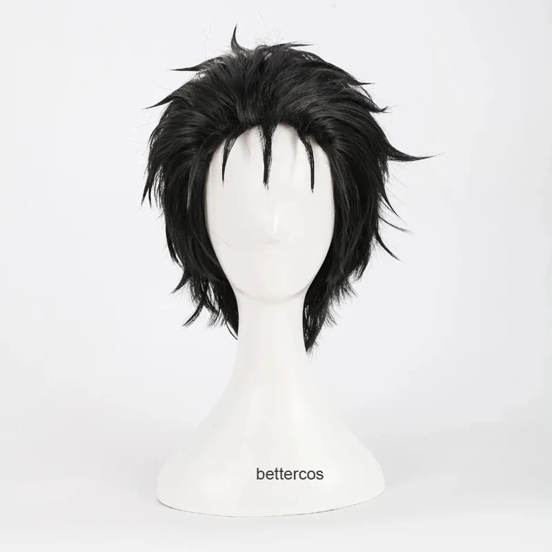 Steins Gate 0 Okabe Rintarou Perucas Cosplay Curto Preto Resistente ao Calor Peruca de Cabelo Sintético + Touca Peruca