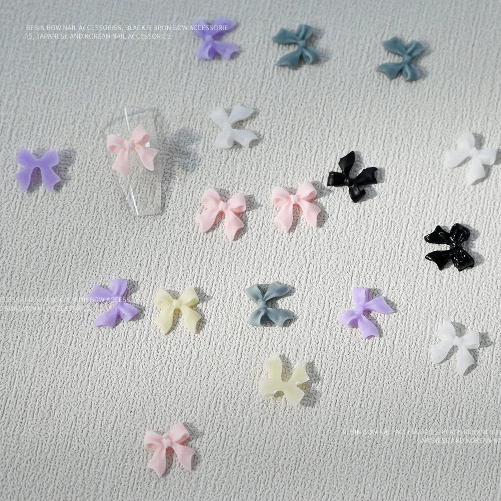 30Pcs Resin Bowknot Nail Charms White/Pink/Black/Purple 3D Ribbon Bowknot For Manicure Korean DIY Kawaii Nail Art Decoration