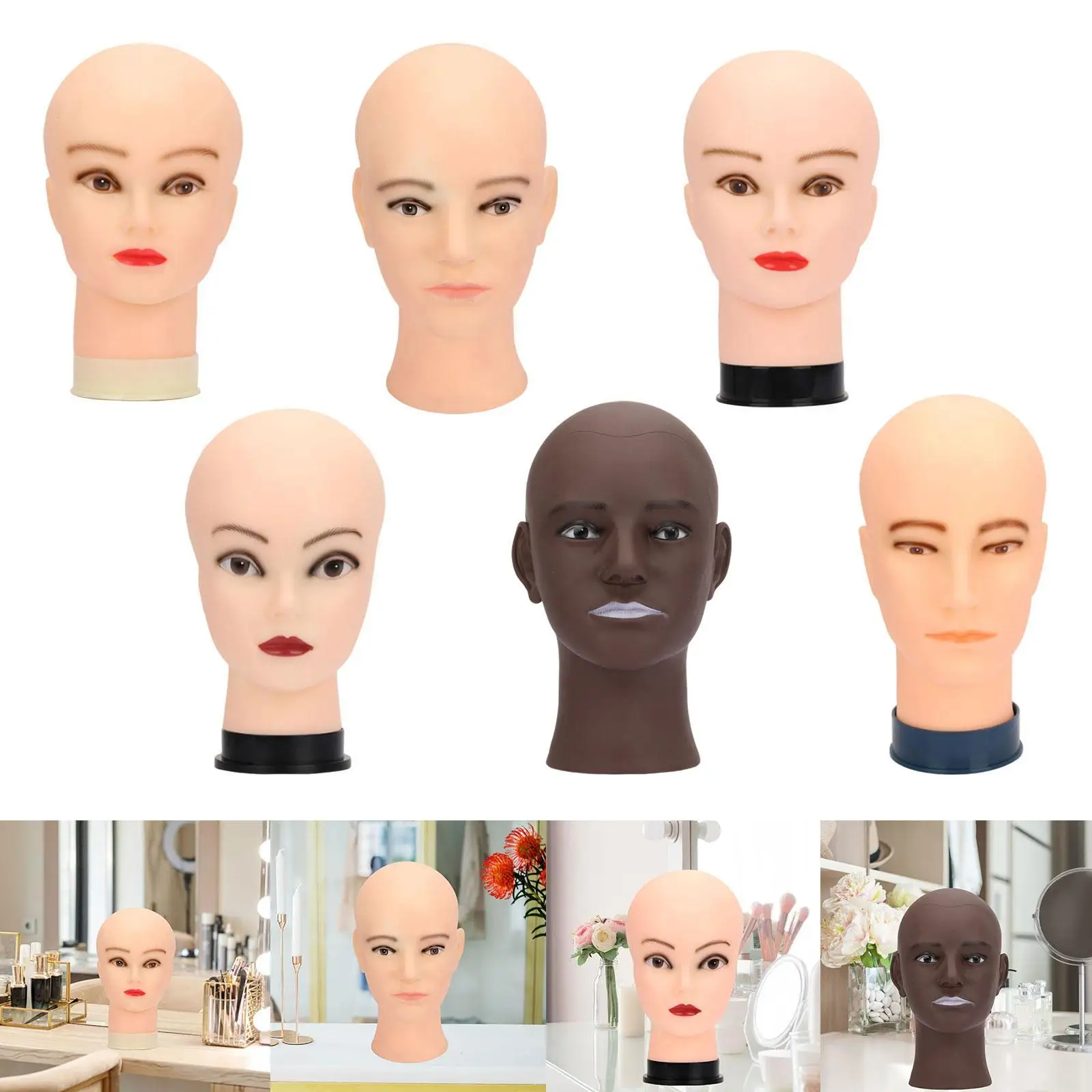 Testa di manichino calvo, modello di puntello per esposizione di copricapo professionale per testa di manichino per trucco