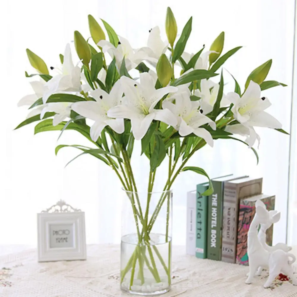 1pcs Silk Flower Artificial Lilium Flowers European Multicolor Fake Bridal Flowers Bouquet Wedding Home Party Decoration