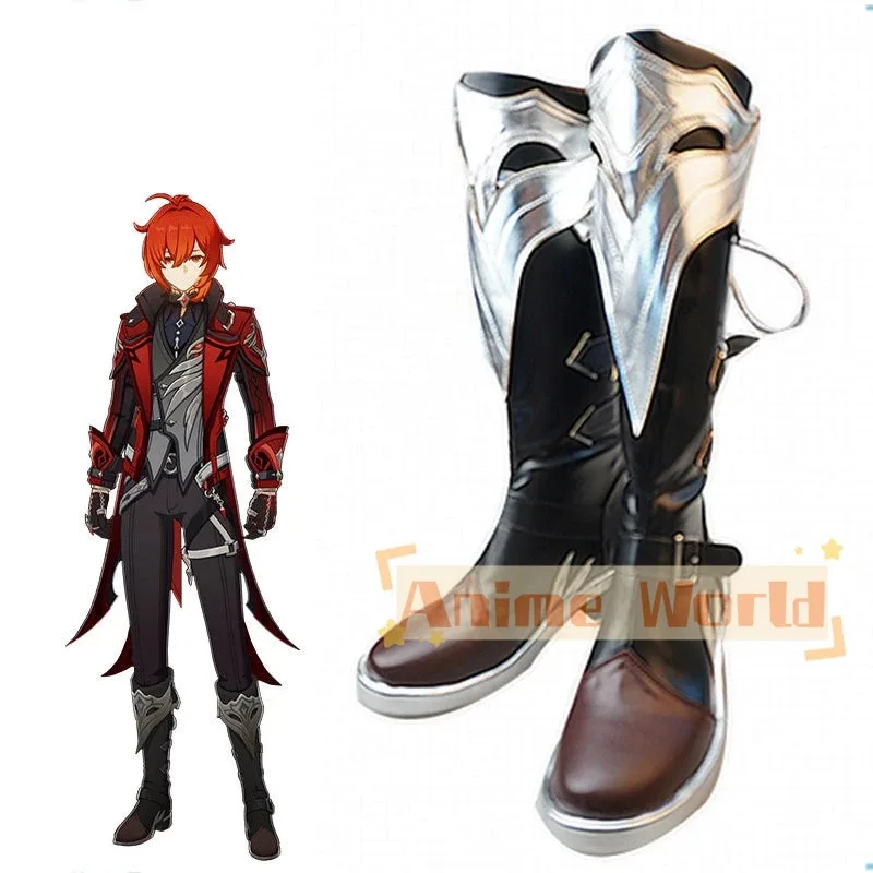 

dd54Genshin Impact Diluc Red Dead of Night Shoes Косплей Хэллоуин Карнавальные ботинки на заказ