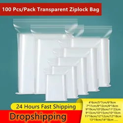 100Pcs/Set Spot PE Ziplock Bag Thickened 8MM Food Seal Bag Large Small Zip Lock Plastic Bags Transparent Seal Bags Ziplock Bag