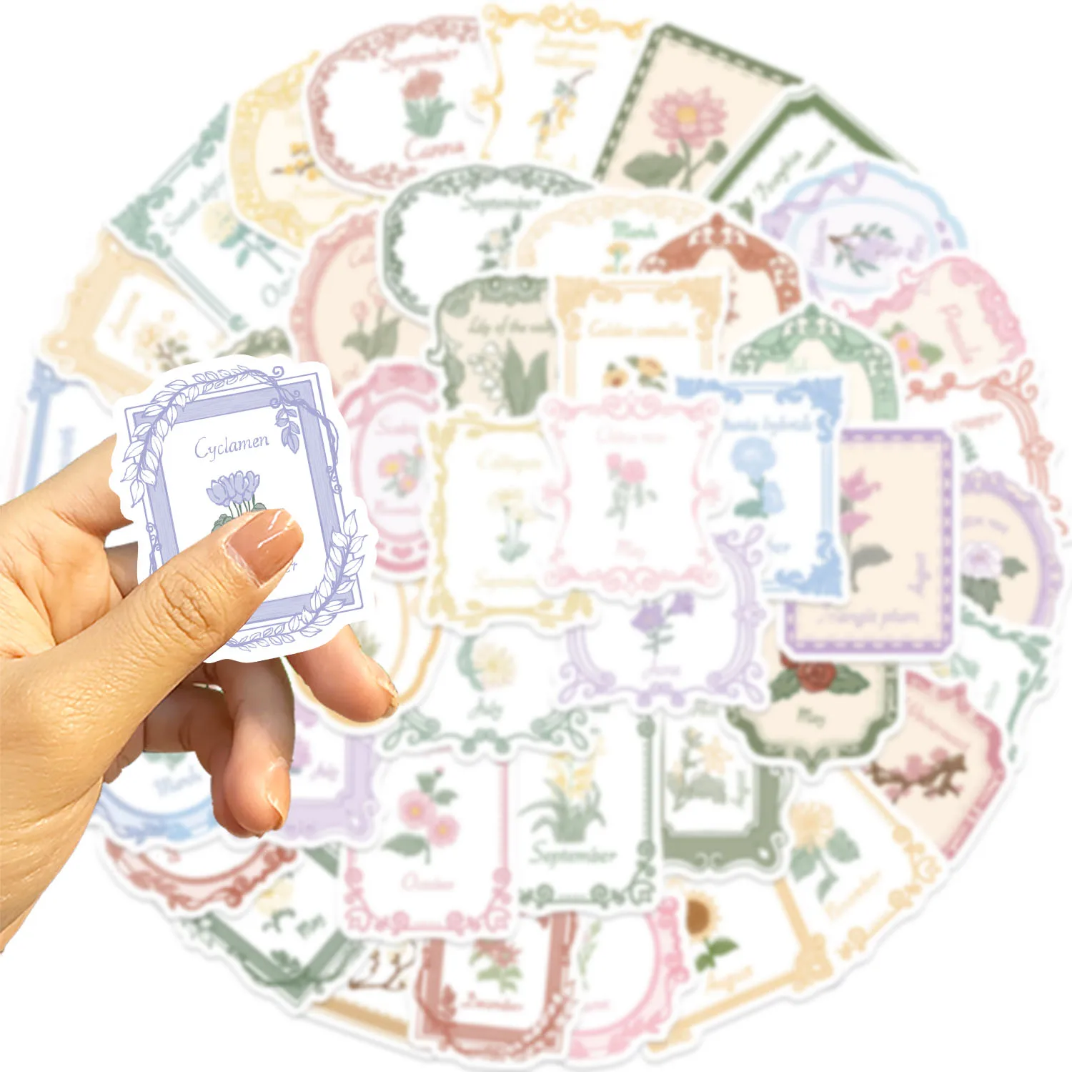 50PCS Fun Cartoon Retro Plant Stickers Scrapbooking Collage Material Phone Cases Guitar Notebooks DIY Decorative