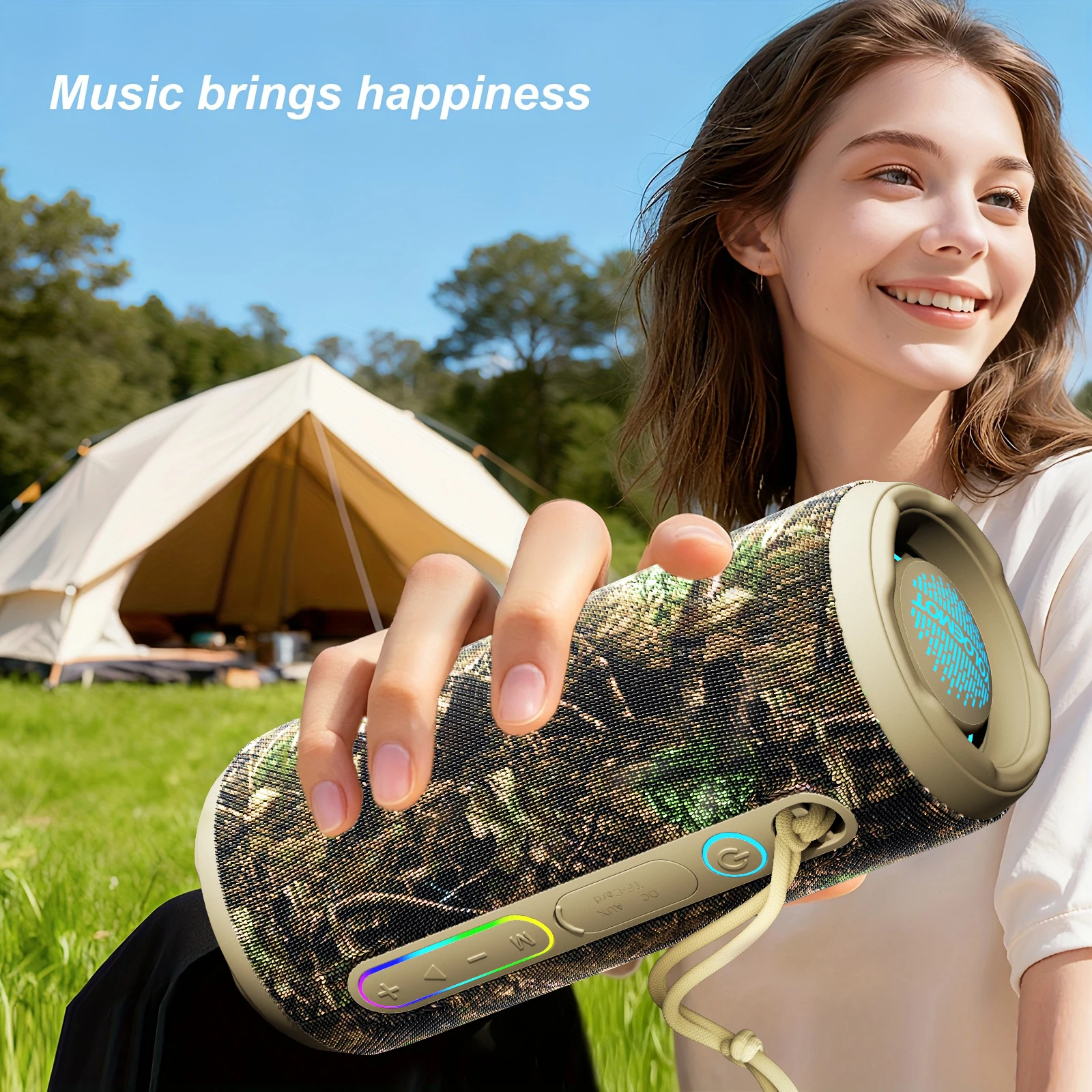 Outdoor Bluetooth Speaker IPX7 Waterproof 24W Deep Bass Stereo RGB Light 12H Playtime Wireless Speaker Micro SD AUX Camp