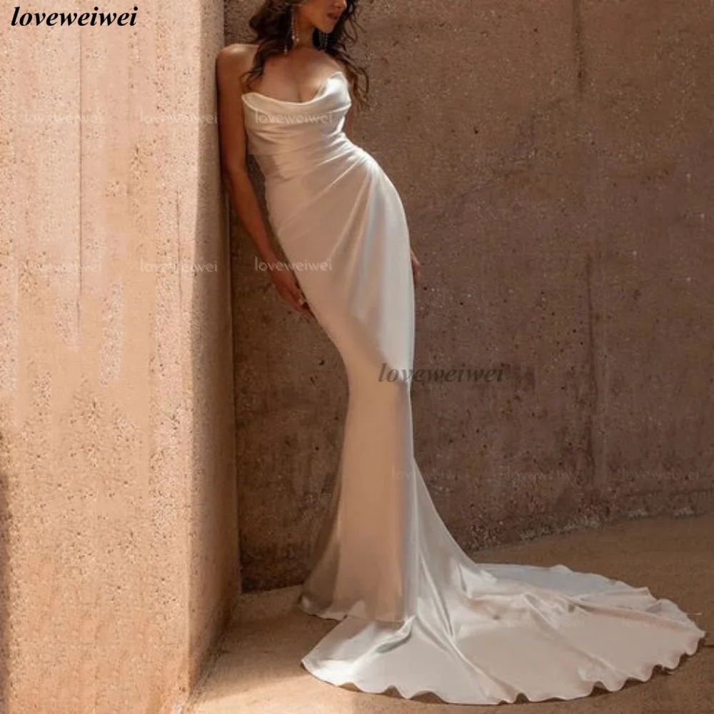 فستان زفاف للنساء مخصص بتصميم بسيط بوهيمي، فساتين زفاف حورية البحر بدون حمالات، ثوب عروس فيستيدوس دي نوفيا