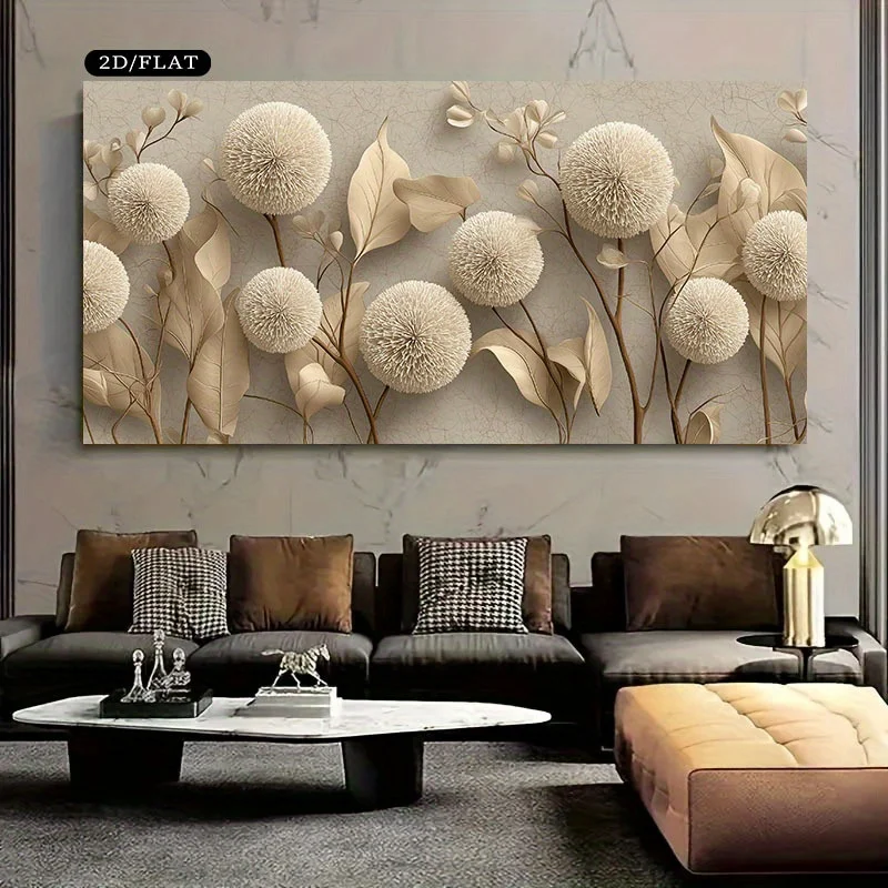 Large Frameless Modern Canvas Wall Art Elegant Floral Leaves, High-Quality Canvas Painting for Living Room, Bedroom, Home Decor