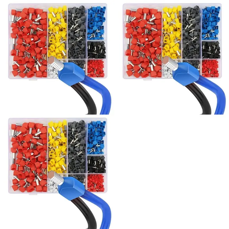 

【VALUE MONEY】2250Pcs Twin Wire Ferrules Kit Wire Terminal Ferrules Crimp Connector Twin Ferrules Dual Bootlace Ferrule Teminator