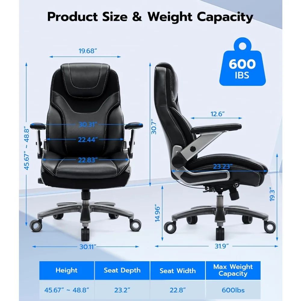 Big and Tall Office Chair with 5D Adjustable Arms, 600lbs Fabric and PU Leather Ergonomic Executive Office Chair with Adjustable