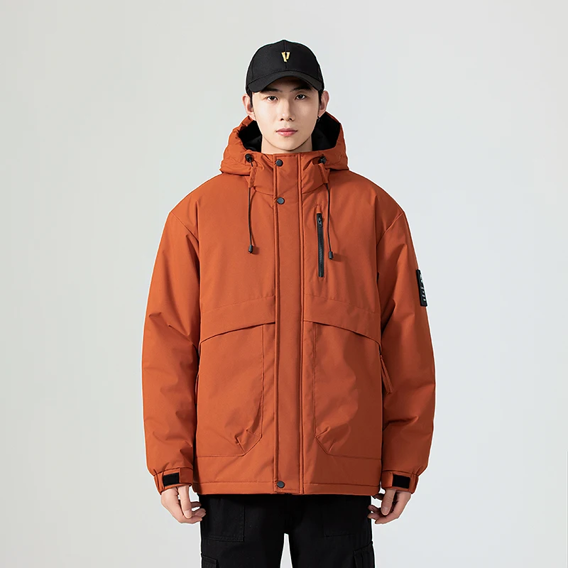 

New winter loose men's wear simple and fashionable work jacket windproof and waterproof cotton coat men's thickened hooded coat