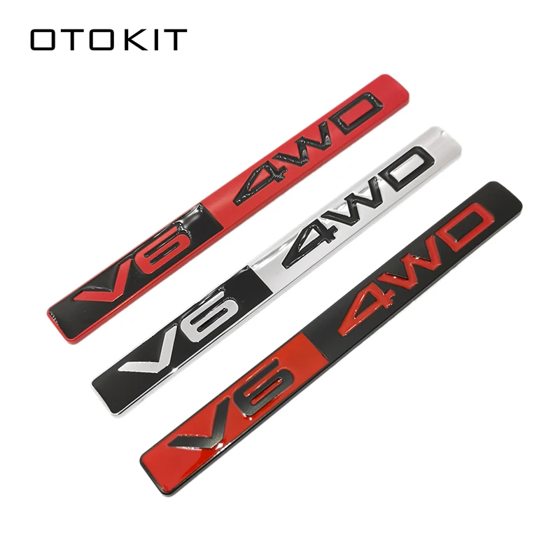 

OTOKIT 1Pcs Metal V6 4WD 3D Car Sticker Decal Head Car Side Fender Rear Trunk Emblem Badge Sticker Decals for Any Vehicle