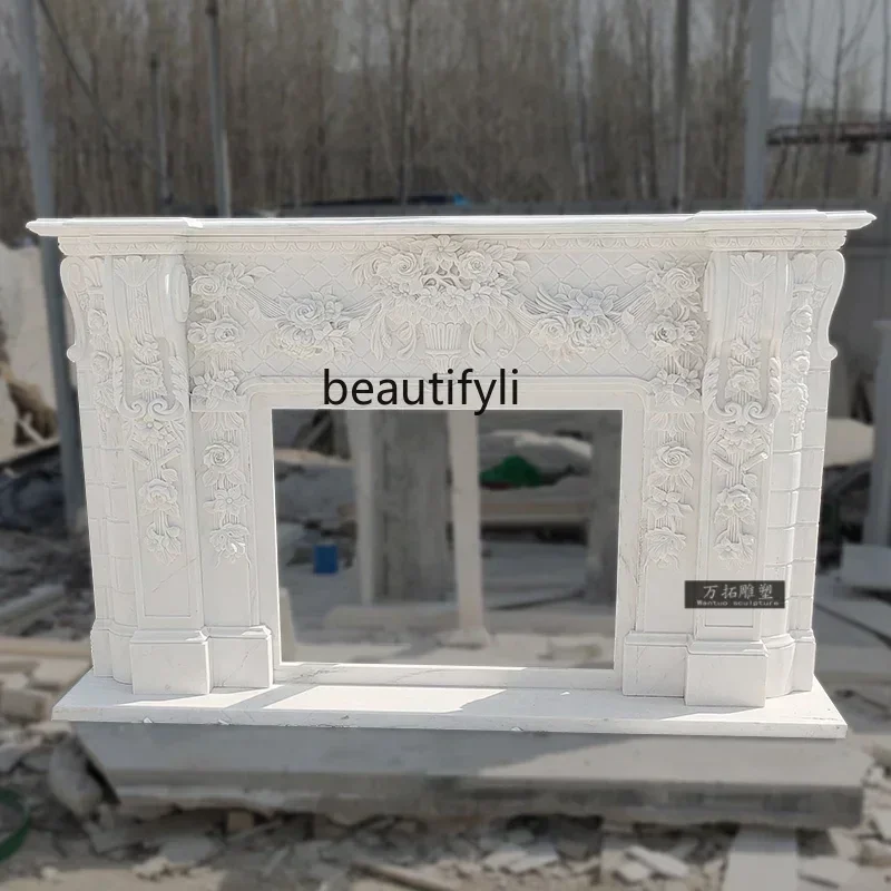 178cqyY Marble fireplace carved living room decorative cabinet American marble stone sculpture fireplace rack