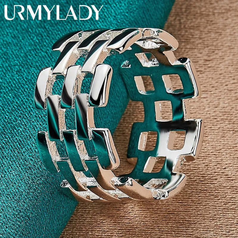 URMYLADY 925 Sterling Silver Weave Hollow 7-10 #   Pierścionek dla kobiet mężczyzn moda ślubna przyjęcie zaręczynowe urok biżuterii