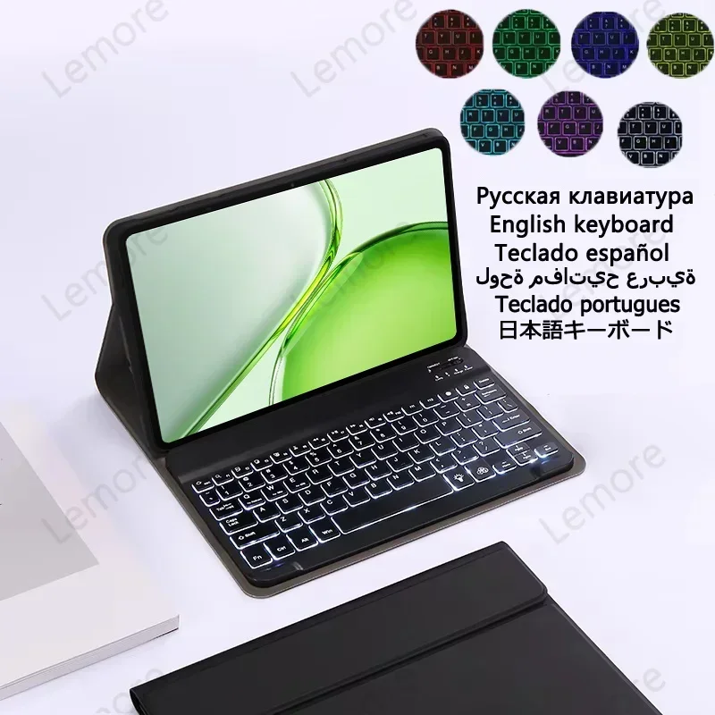 Russian Spanish Portuguese Tablet Keyboard with Backlit 7-Color for Honor Pad X9 Max 13 inch Case with Keyboard Stand Cover