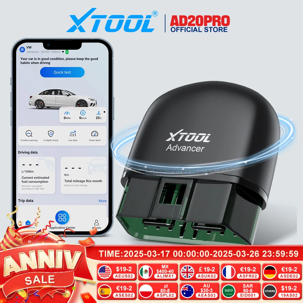 XTOOL Advancer AD20Pro OBD2 Bluetooth Scanner Full System Car Diagnostic Tool obd2 Scanner Oil Reset & Battery Test Code Reader