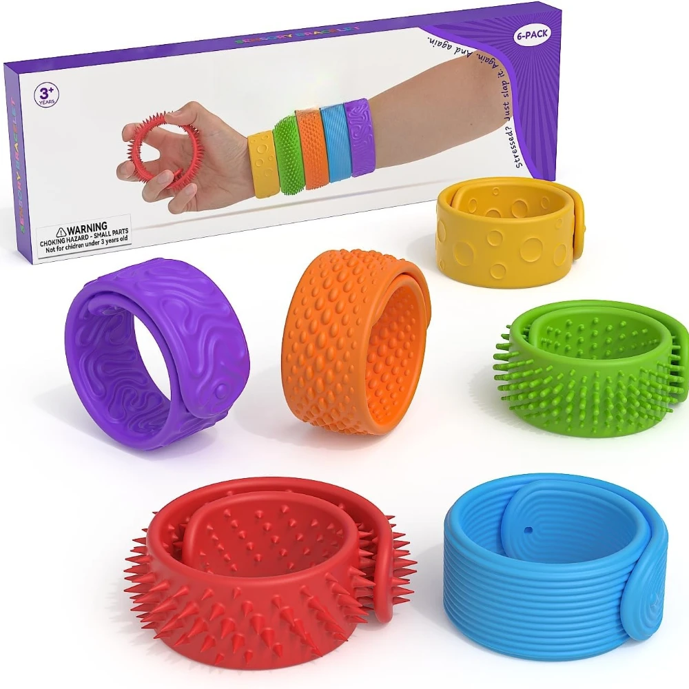

6PCS Fidget Toys Slap Bracelets Textured Silicone Sensory Toys for Kids Autism Calming Sensory Toy Special Fidgets Decoration
