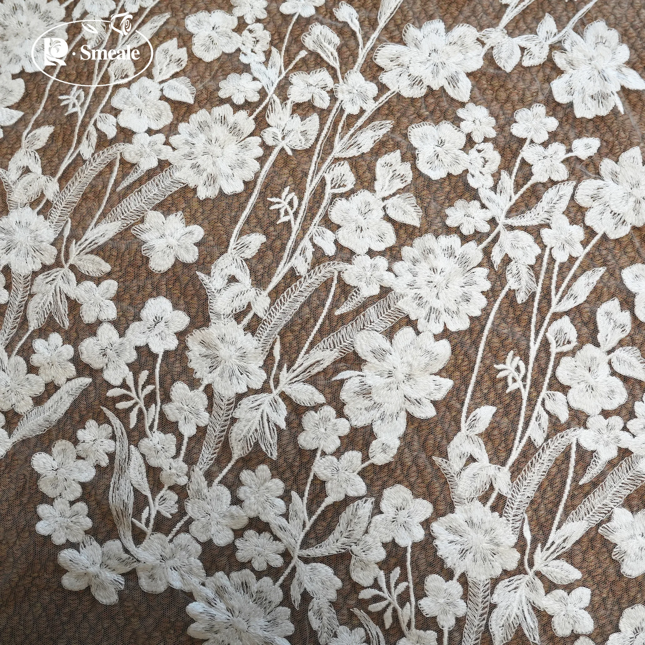 Hochwertiger Baumwollfaden mit Blumenstickerei, französischer Spitzenstoff, handgefertigter DIY-Stoff für Hochzeitsschleier und Nähzubehör – Detail 5