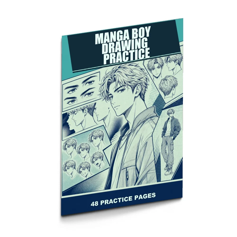 Manga Boy Drawing Practice Workbook, 48 Practice Pages for Facial Features, Head Portraits and Full Body Sketching