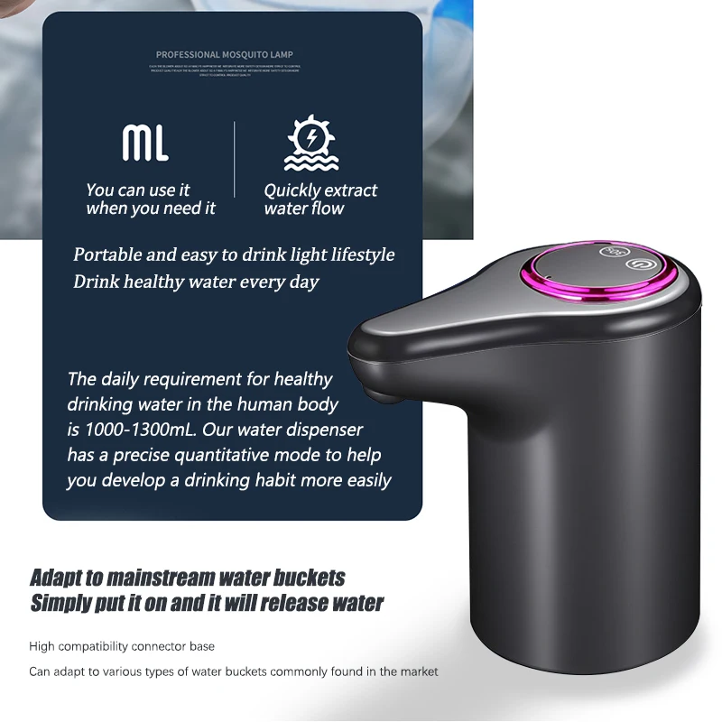 مضخة مياه كهربائية، موزع مياه منقي معبأ في زجاجات منزلية ذكية أوتوماتيكية، شحن USB، مضخة مياه لاسلكية
