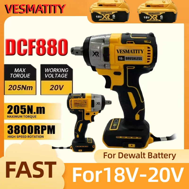 DCF880 High-Torque Wireless Impact Wrench Lightweight   Powerful Tool for Dewalt Battery