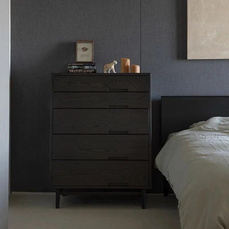 

chest of drawers Nordic solid wood black simple living room Modern bedroom storage chest of drawers French locker