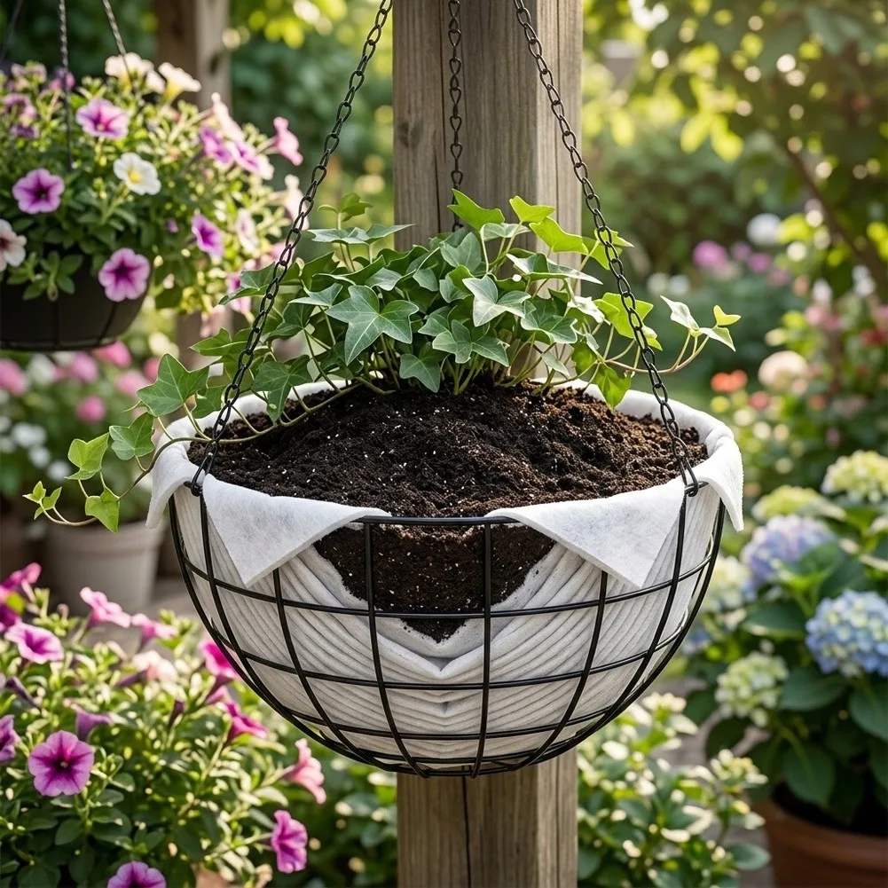 Moisture Retaining Hanging Basket Liners 10 Pack Cotton for 10 Inch Reduce Watering Frequency with Ease Moisture