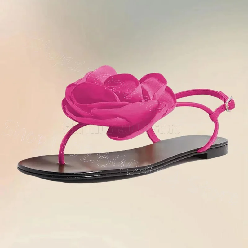 

Rose Red Appliques Design Flip Flop Sandals Buckle Strap Women Shoes Low Top Novel Party Banquet Dating 2025 Zapatos Para Mujere