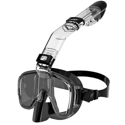 Máscaras de buceo Juego de máscara de snorkel antiniebla plegable con sistema superior completamente seco para natación libre Equipo de snorkel profesional Adultos Niños