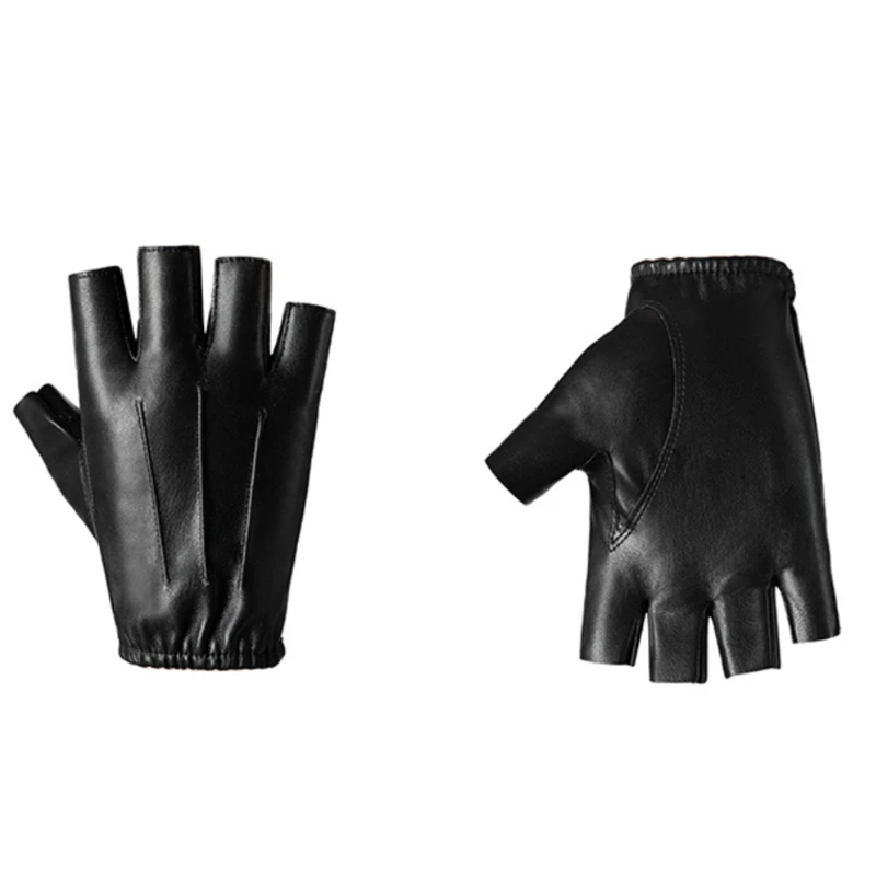 Fingerless Men Gloves PU Leather Motor Punk Gloves Male Mittens Black Half Finger Outdoor Driving Gloves Guantes Ciclismo 2024